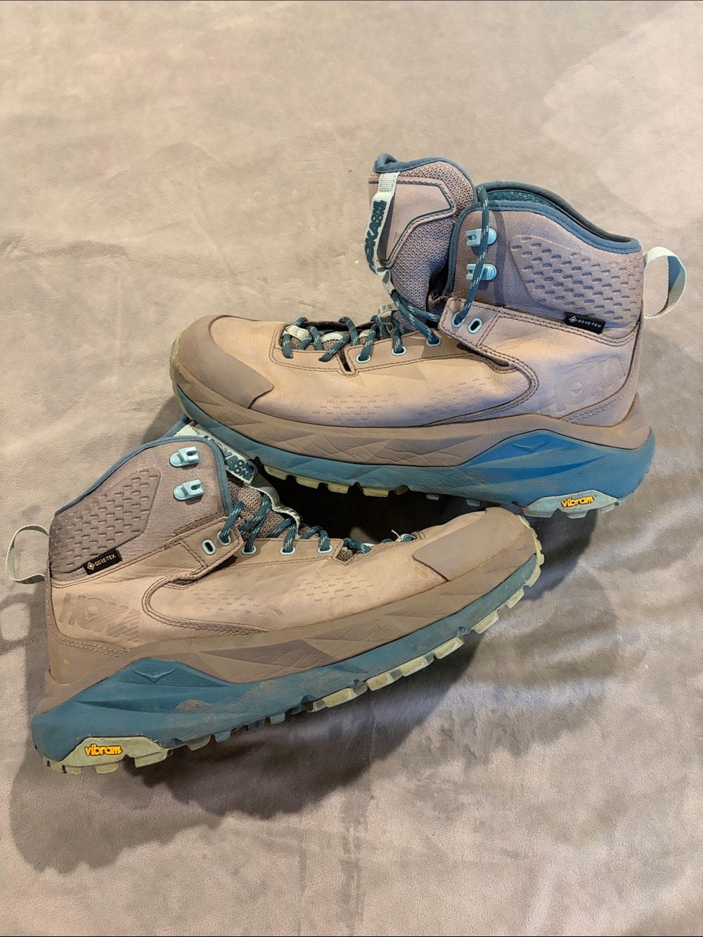 Hoka Women's Taupe and Teal Lace-Up Hiking Boots